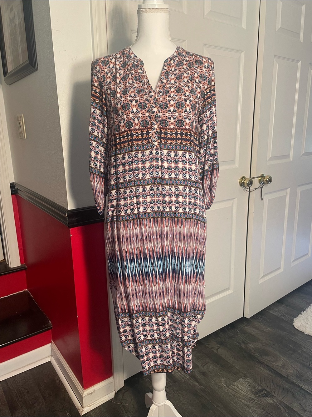 Boho High Low Midi Dress Side Slits 3/4 Sleeve Women’s
